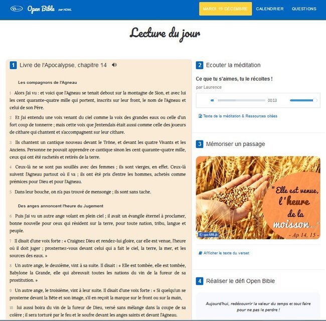 Open Bible Lecture du jour 19 décembre 2017